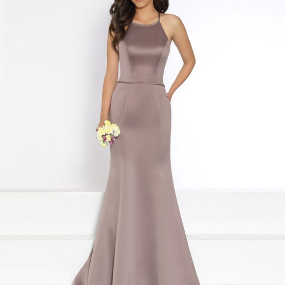 Halter Neckline Satin Fit and Flare Dress